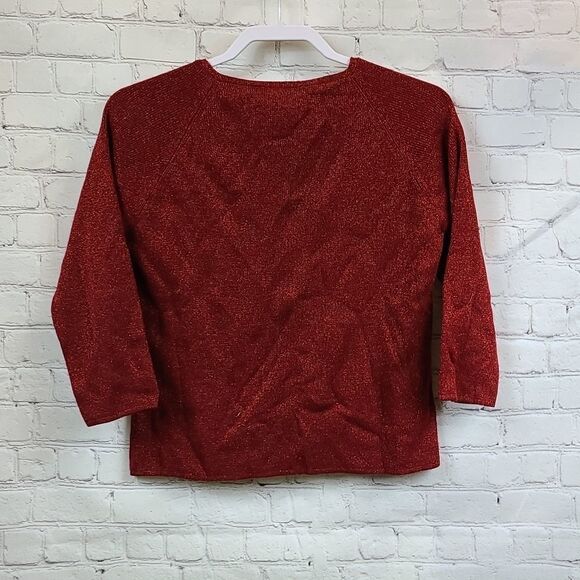 Uniform Petite Red Metallic Shimmer Dressy Sweater John Paul Richard (PM) - Picture 6 of 7